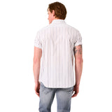 SS White Linen Shirt w/ navy stripe