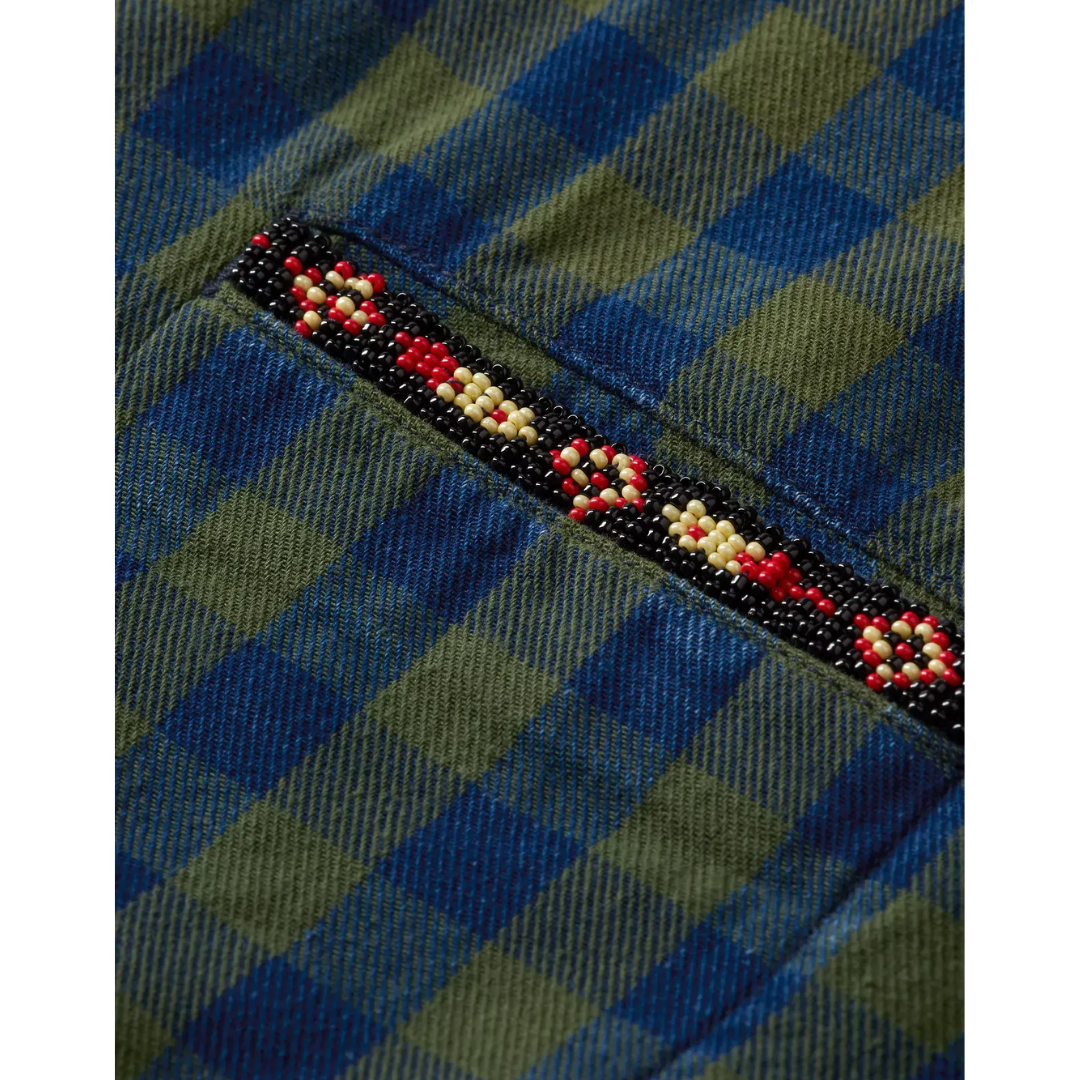 Indigo Check Beaded Field Green L/S