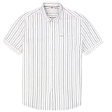 SS White Linen Shirt w/ navy stripe