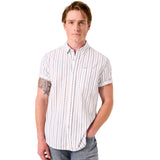 SS White Linen Shirt w/ navy stripe