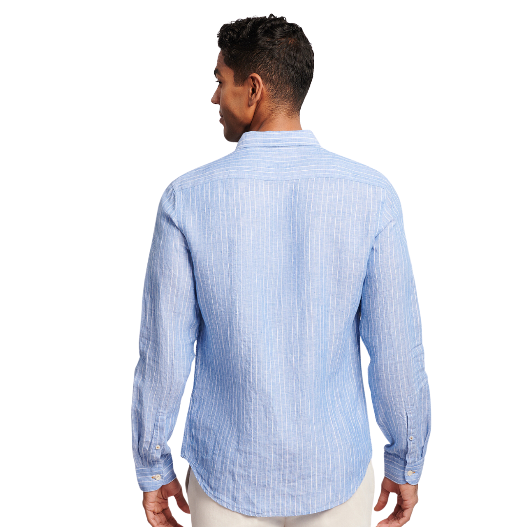BFS1039 Casual Linen Blue Shirt